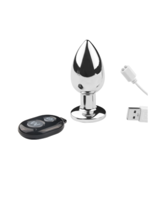Plug vibrant acier inoxydable anal taille S avec télécommande, USB BOOTY